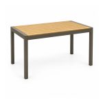 YMX-S-113 Outdoor Wood-Look Slat Dining Table with Brown Frame left 45 view