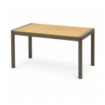 YMX-S-113 Outdoor Wood-Look Slat Dining Table with Brown Frame right 45 view