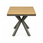 YMX-S-114 Outdoor Square Wood-Look Slat X-Base Table front view