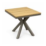YMX-S-114 Outdoor Square Wood-Look Slat X-Base Table left 45 view