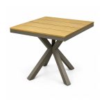 YMX-S-114 Outdoor Square Wood-Look Slat X-Base Table right 45 view