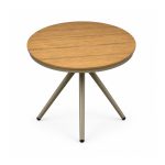 YMX-S-115 Outdoor Round Wood-Look Slat Cross-Leg Table front view