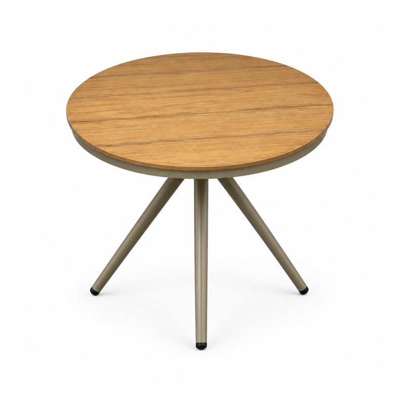 YMX-S-115 Outdoor Round Wood-Look Slat Cross-Leg Table