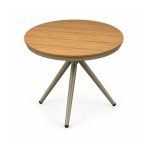 YMX-S-115 Outdoor Round Wood-Look Slat Cross-Leg Table right 45 view
