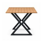 YMX-S-118 Outdoor Square Wood-Look Slat Black X-Base Table front view