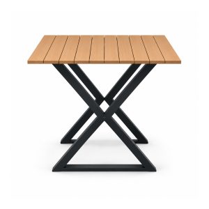 Outdoor Square Wood-Look Slat Black X-Base Table