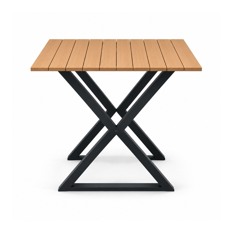 YMX-S-118 Outdoor Square Wood-Look Slat Black X-Base Table
