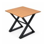 YMX-S-118 Outdoor Square Wood-Look Slat Black X-Base Table left 45 view