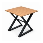 YMX-S-118 Outdoor Square Wood-Look Slat Black X-Base Table right 45 view