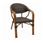 YMX-T-004 Outdoor Brown Woven Bistro Armchair left 45 view