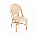 YMX-T-010 Outdoor Beige Armless Woven Bistro Chair left 45 view