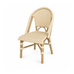 YMX-T-010 Outdoor Beige Armless Woven Bistro Chair right 45 view