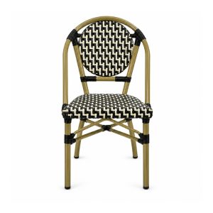 YMX-T-014 Outdoor Black and Beige Patterned Bistro Armchair front view