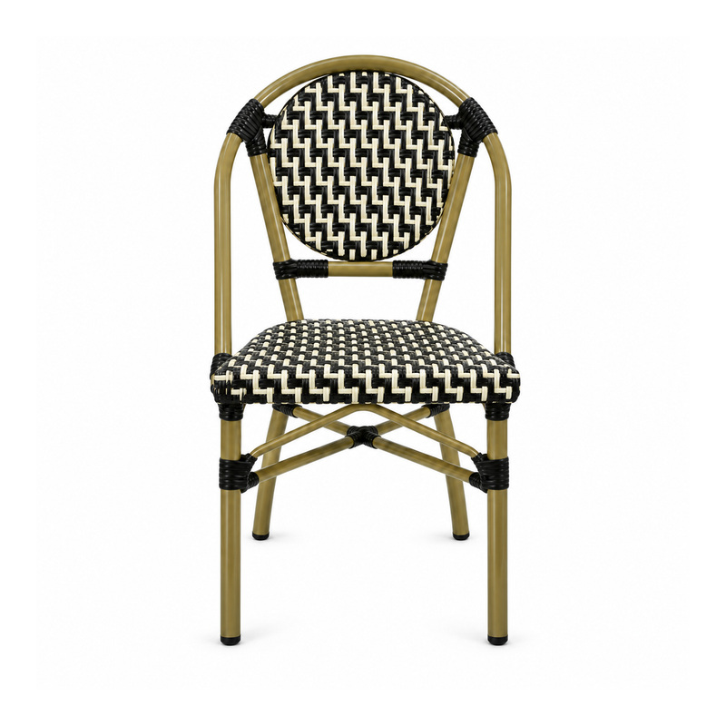 YMX-T-014 Outdoor Black and Beige Patterned Bistro Armchair