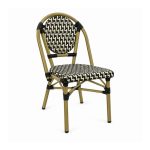 YMX-T-014 Outdoor Black and Beige Patterned Bistro Armchair left 45 view