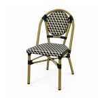 YMX-T-014 Outdoor Black and Beige Patterned Bistro Armchair right 45 view