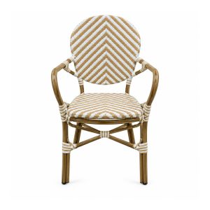 YMX-T-015 Outdoor Beige Chevron Oval-Back Armchair front view