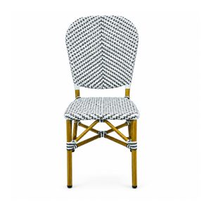 YMX-T-016 Outdoor Black and White Woven Armless Chair front view
