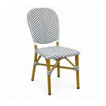 YMX-T-016 Outdoor Black and White Woven Armless Chair left 45 view