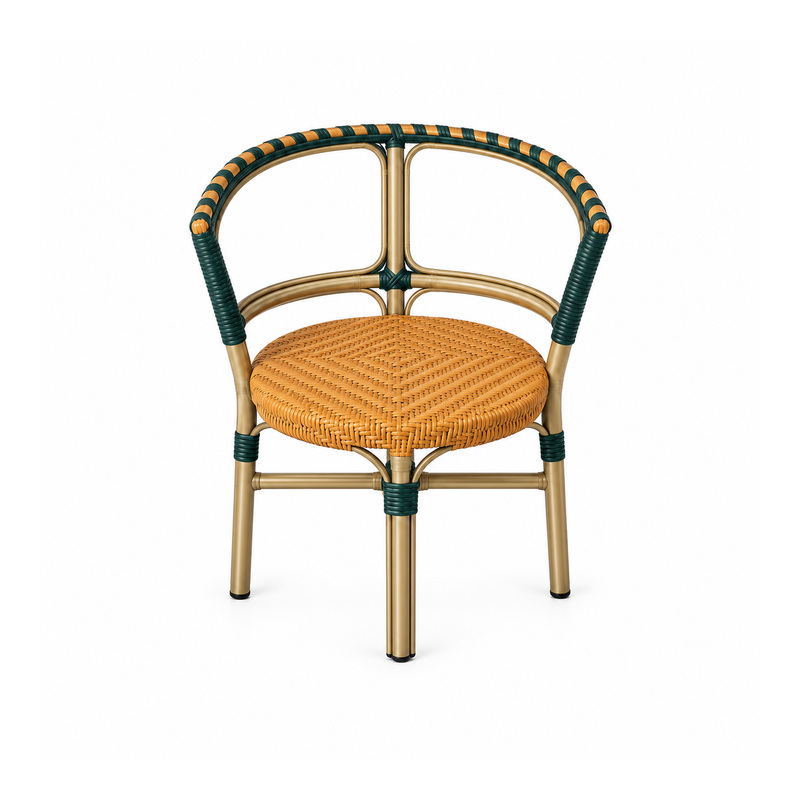 YMX-T-017 Outdoor Green-Trim Round-Back Bistro Armchair