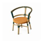 YMX-T-017 Outdoor Green-Trim Round-Back Bistro Armchair right 45 view
