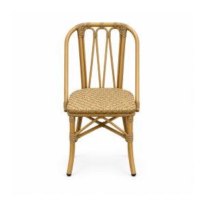 YMX-T-020 Outdoor Natural-Tone Loop-Back Bistro Chair front view