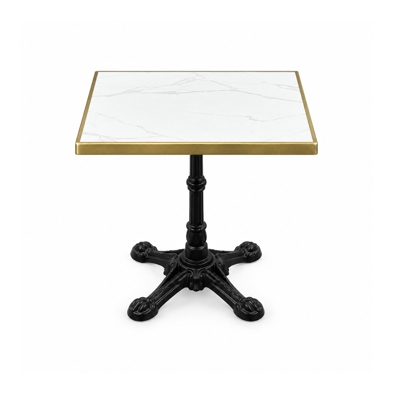 YMX-T-102 Outdoor White Square Gold-Edge Pedestal Table