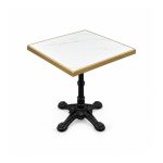 YMX-T-102 Outdoor White Square Gold-Edge Pedestal Table left 45 view