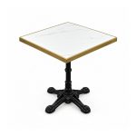 YMX-T-102 Outdoor White Square Gold-Edge Pedestal Table right 45 view