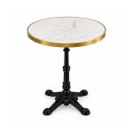 YMX-T-105 Outdoor White Round Gold-Edge Pedestal Table front view