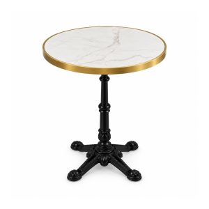 Outdoor White Round Gold-Edge Pedestal Table