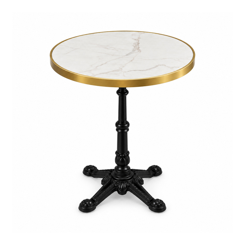 YMX-T-105 Outdoor White Round Gold-Edge Pedestal Table