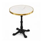 YMX-T-105 Outdoor White Round Gold-Edge Pedestal Table left 45 view