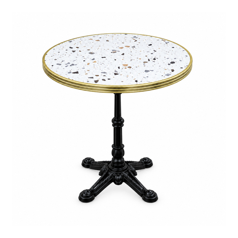 YMX-T-110 Outdoor Terrazzo-Pattern Round Gold-Edge Table