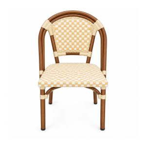 YMX-T-114 Outdoor Cream Checker Woven Bistro Chair front view