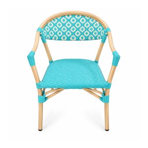 YMX-T-115 Outdoor Turquoise Patterned Bistro Armchair front view