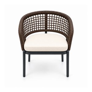 YMX-T-116 Outdoor Brown Woven Cushioned Armchair front view