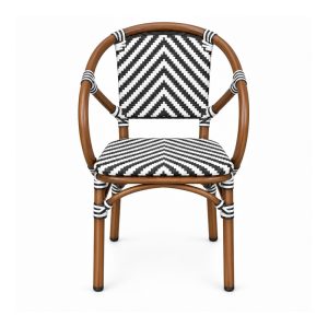 YMX-T-119 Outdoor Black and White Chevron Loop-Back Armchair front view