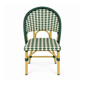 YMX-T-120 Outdoor Green and White Woven Bistro Chair front view