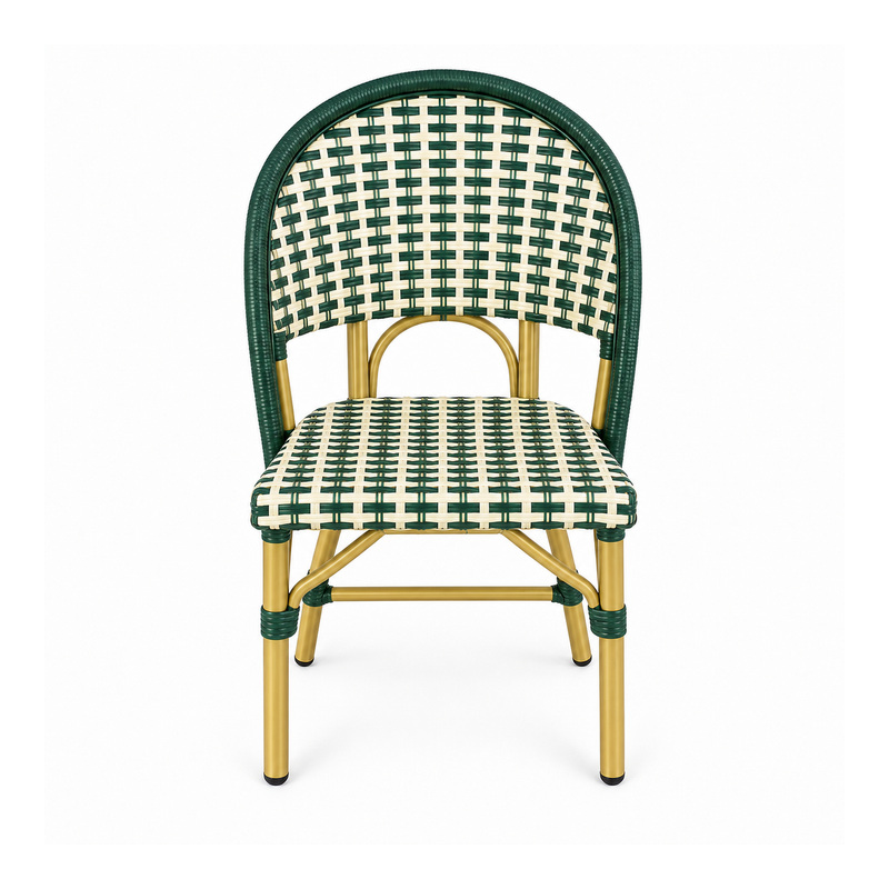 YMX-T-120 Outdoor Green and White Woven Bistro Chair