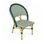 YMX-T-120 Outdoor Green and White Woven Bistro Chair left 45 view
