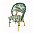 YMX-T-120 Outdoor Green and White Woven Bistro Chair right 45 view