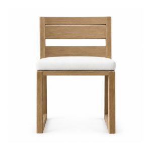 YMX-W-120 Outdoor Wood-Look Slat-Back Cushioned Armchair front view